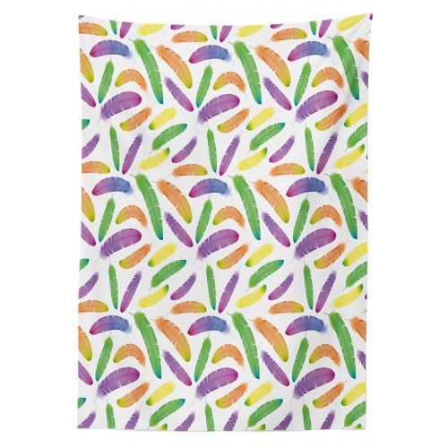  Lunarable Colorful Outdoor Tablecloth, Bird Feathers Pattern in Vibrant Colors Exotic Festive Stylish Artsy Illustration, Decorative Washable Picnic Table Cloth, 58 X 84 Inches, Mu