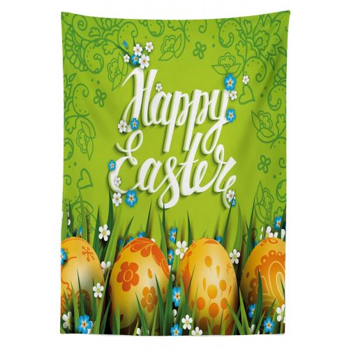  Lunarable Easter Outdoor Tablecloth, Cultural Festive Calligraphy with Flowers Petals and Eggs Nature Love Art Image, Decorative Washable Picnic Table Cloth, 58 X 104 Inches, Green