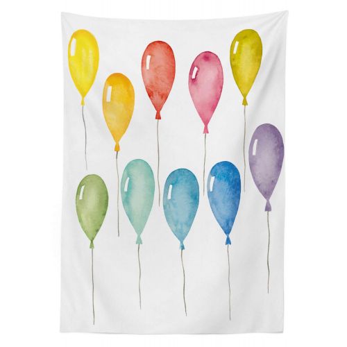  Lunarable Party Outdoor Tablecloth, Colorful Balloons Party Happy Birthday Celebration Festive Themed Watercolor Artwork, Decorative Washable Picnic Table Cloth, 58 X 120 Inches, M