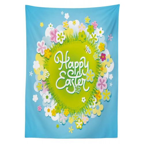  Lunarable Easter Outdoor Tablecloth, Happy Holiday Motivational Quote with Flowers Festive Traditional Cute Image, Decorative Washable Picnic Table Cloth, 58 X 120 Inches, Aqua Pis