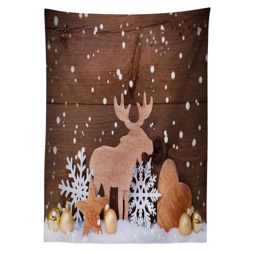  Lunarable Moose Outdoor Tablecloth, Traditional Festive Design Elements with Snowflakes Star Heart Xmas Balls Retro Print, Decorative Washable Picnic Table Cloth, 58 X 120 Inches,