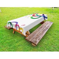 Lunarable Abstract Outdoor Tablecloth, Lively Rings on White Background in Abstract Manner Festive Colors Pattern, Decorative Washable Picnic Table Cloth, 58 X 120 Inches, White Em