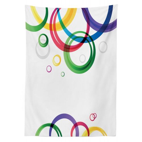  Lunarable Abstract Outdoor Tablecloth, Lively Rings on White Background in Abstract Manner Festive Colors Pattern, Decorative Washable Picnic Table Cloth, 58 X 120 Inches, White Em