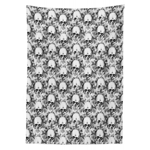  Lunarable Day of The Dead Outdoor Tablecloth, Skull Skeleton Pattern Print with Dia de Los Muertos Festive Theme, Decorative Washable Picnic Table Cloth, 58 X 120 Inches, Grey and