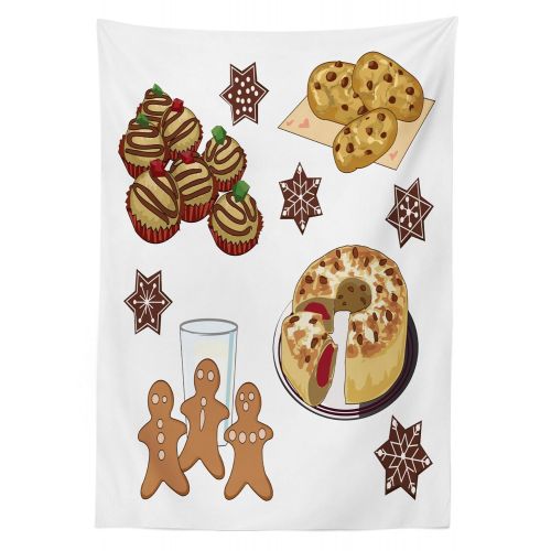  Lunarable Cookie Outdoor Tablecloth, Christmas Themed Sweets Cake with Filling and Gingerbread Man Festive Xmas Design, Decorative Washable Picnic Table Cloth, 58 X 104 Inches, Mul