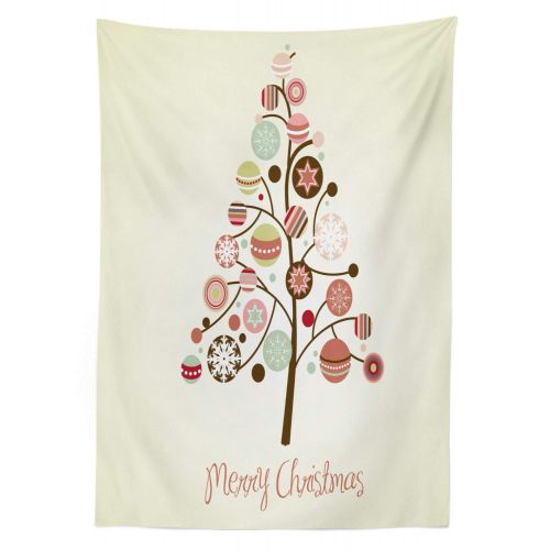  Lunarable Merry Christmas Outdoor Tablecloth, Abstract Design Vivid Balls Ornamental Tree Branches Xmas Festive Print, Decorative Washable Picnic Table Cloth, 58 X 84 Inches, Multi