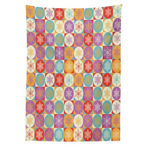  Lunarable Christmas Outdoor Tablecloth, Colorful Ornamental Squares Design with Snowflake Motifs Festive Composition, Decorative Washable Picnic Table Cloth, 58 X 104 Inches, Multi