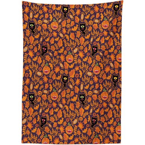  Lunarable Vintage Halloween Outdoor Tablecloth, Halloween Themed Elements on a Purple Background Scary Mosters, Decorative Washable Picnic Table Cloth, 58 X 120, Dark Purple Orange