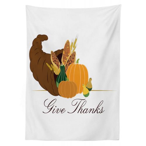  Lunarable Thanksgiving Outdoor Tablecloth, Traditional Cornucopia with Pumpkins and Corns Feast Harvest Image, Decorative Washable Picnic Table Cloth, 58 X 120, Multicolor