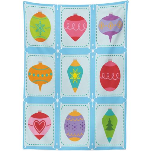  Lunarable Christmas Outdoor Tablecloth, Different Xmas Tree Ornaments in Squares Symmetric Pattern Noel Design, Decorative Washable Picnic Table Cloth, 58 X 120, Multicolor