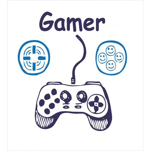  Lunarable Gamer Duvet Cover Set, Sketch of Videogame Controller with D-Pad and Smiling Buttons Design, Decorative 2 Piece Bedding Set with 1 Pillow Sham, Twin Size, Azure Blue