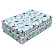 Lunarable Panda Pet Bed, Baby Chinese Bears with Stroller and Dotted Hearts on Chevron Background, Animal Mat Foam and Stylish Printed Cover, 24 x 16 x 6, Blue Black Baby Blue
