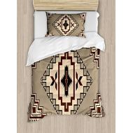 Lunarable Geometric Duvet Cover Set, Primitive Culture Pattern Ornament Orient Tribal Elements, Decorative 3 Piece Bedding Set with 2 Pillow Shams, Queen Size, Beige Brown