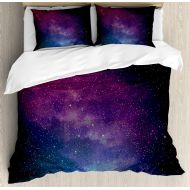 Lunarable Star Duvet Cover Set, Universe Filled with Stars Nebula and Galaxy Cassiopeia Interstellar Astronomy, Decorative 3 Piece Bedding Set with 2 Pillow Shams, Queen Size, Mage