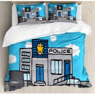 Lunarable Fireman Duvet Cover Set, Fire Department with Ladder Public Service Essential Tools of Firefighters, Decorative 2 Piece Bedding Set with 1 Pillow Sham, Twin Size, Soft Or