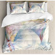 Lunarable Angel Duvet Cover Set, Fine Art Drawing of Woman with Wings in Pastel Colors Graphic, Decorative 3 Piece Bedding Set with 2 Pillow Shams, King Size, Yellow Champagne