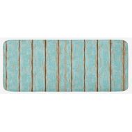 Lunarable Wood Print Kitchen Mat, Old Fashioned Weathered Rustic Planks Summer Cottage Beach Coastal Theme, Plush Decorative Kitchen Mat with Non Slip Backing, 47 X 19, Blue Tan