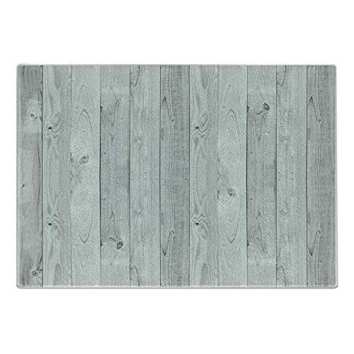  Lunarable Grey Cutting Board, Picture of Smooth Oak Wood Texture in Old Fashion Retro Style Horizontal Nature Design Home, Decorative Tempered Glass Cutting and Serving Board, Smal