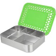 LunchBots Large Cinco Stainless Steel Lunch Container - Five Section Design Holds a Variety of Foods - Metal Bento Box - Dishwasher Safe - Stainless Lid - Green Dots