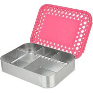 LunchBots Large Cinco Stainless Steel Lunch Container - Five Section Design Holds a Variety of Foods - Metal Bento Box - Dishwasher Safe - Stainless Lid -Pinka Dots