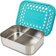 LunchBots Medium Duo Snack Container - Divided Stainless Steel Food Container - Two Sections for Half Sandwich and a Side - Eco-Friendly - Dishwasher Safe - Stainless Lid - Aqua Dots