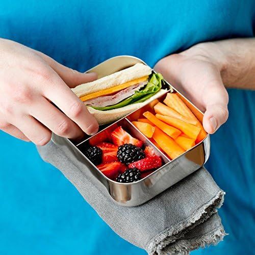  [아마존베스트]LunchBots Medium Trio II Snack Container - Divided Stainless Steel Food Container - Three Sections for Snacks On the Go - Eco-Friendly, Dishwasher Safe, BPA-Free - Stainless Lid -