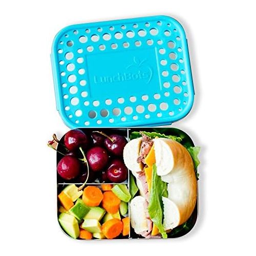  [아마존베스트]LunchBots Medium Trio II Snack Container - Divided Stainless Steel Food Container - Three Sections for Snacks On the Go - Eco-Friendly, Dishwasher Safe, BPA-Free - Stainless Lid -