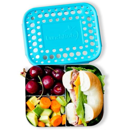  [아마존베스트]LunchBots Medium Trio II Snack Container - Divided Stainless Steel Food Container - Three Sections for Snacks On the Go - Eco-Friendly, Dishwasher Safe, BPA-Free - Stainless Lid -