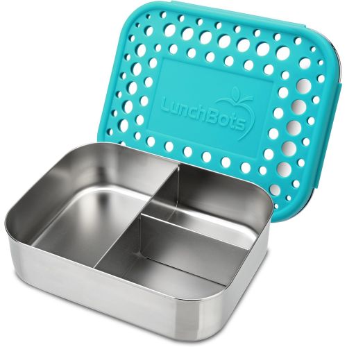  [아마존베스트]LunchBots Medium Trio II Snack Container - Divided Stainless Steel Food Container - Three Sections for Snacks On the Go - Eco-Friendly, Dishwasher Safe, BPA-Free - Stainless Lid -