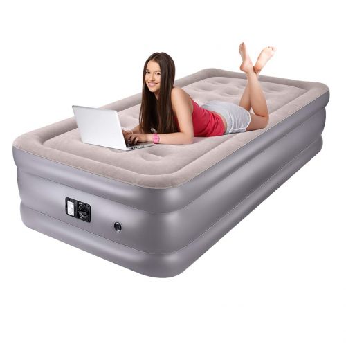  Lunvon TOPELEK air Mattress with Built-in Electric Pump, Suitable for Indoor use, Easy to Store, Flocked Fabric and Extra Thick PVC, Height 18, Gray