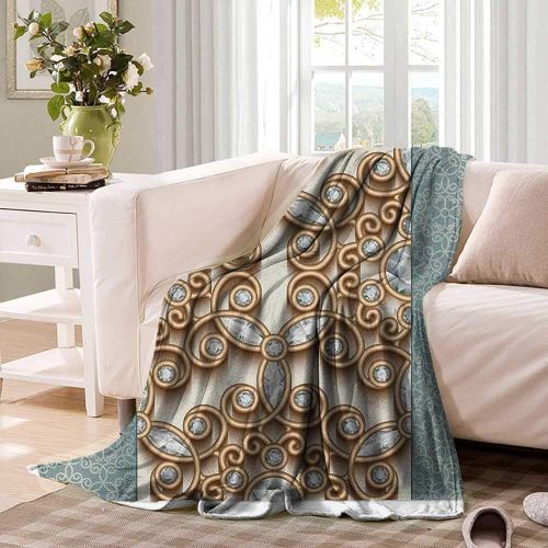  Luoiaax Diamond Lightweight Blanket Vintage Gold Swirling Lines Ornament with Diamonds Over Damask Retro Style Boho Print Velvet Plush Throw Blanket 50x30 Tan Teal