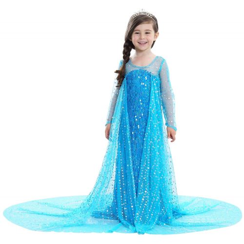  Lurwsuit Girls Sequined Princess Dress for Halloween Cosplay Long Sleeve Fancy Party Dress Up Costume