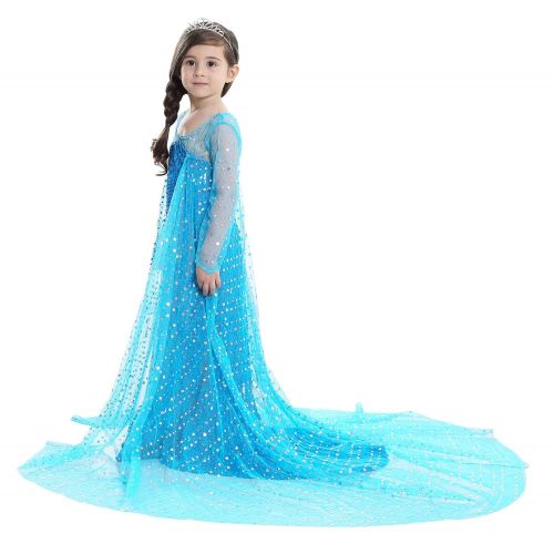  Lurwsuit Girls Sequined Princess Dress for Halloween Cosplay Long Sleeve Fancy Party Dress Up Costume