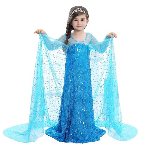  Lurwsuit Girls Sequined Princess Dress for Halloween Cosplay Long Sleeve Fancy Party Dress Up Costume