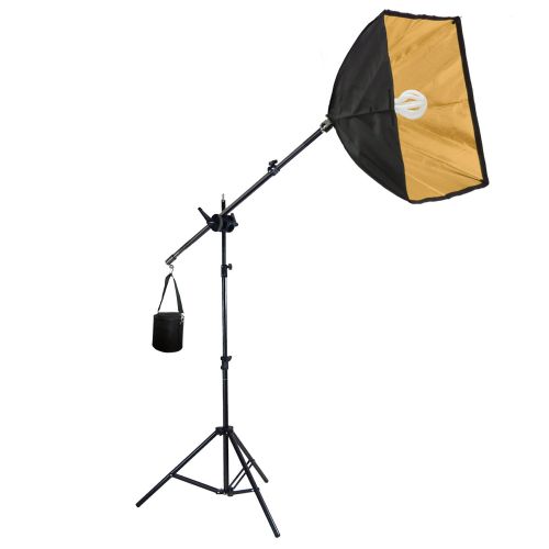  Lusana Studio 24 Gold Softbox Lighting Reflector and Boom Arm Stand Kit with 50W CFL Photo Bulb, Tripod Light Stand, Swivel Head Boom Arm, and Sand Bag, LNA1031
