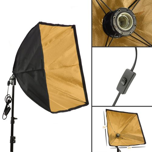  Lusana Studio 24 Gold Softbox Lighting Reflector and Boom Arm Stand Kit with 50W CFL Photo Bulb, Tripod Light Stand, Swivel Head Boom Arm, and Sand Bag, LNA1031