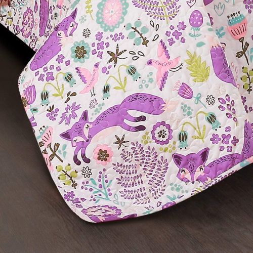  Lush 3 Piece Girls White Grey Cute Fox Quilt Twin Set, Pretty Girly All Over Flower Heart Bedding, Adorable Foxy Wild Animal Flowers Themed, Fun Multi Floral Bird Hearts Pattern, Gray L