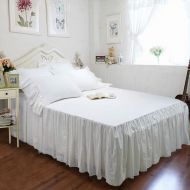 Lush TEALP Farmhouse Bedding Set White Bed Skirt Cotton Fitted Sheet Bedspread and 2 Shams, King Size Shabby Style Bedding