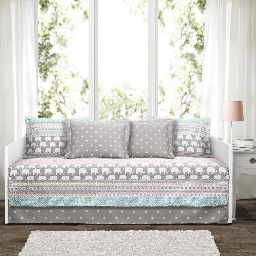  Lush Decor Elephant Stripe TurquoisePink 6Pc Daybed Cover Set 39x75