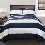 Lush Decor New Berlin Stripe NavyWhite 3-Piece Quilt Set