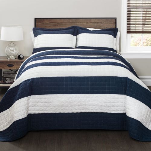  Lush Decor New Berlin Stripe NavyWhite 3-Piece Quilt Set