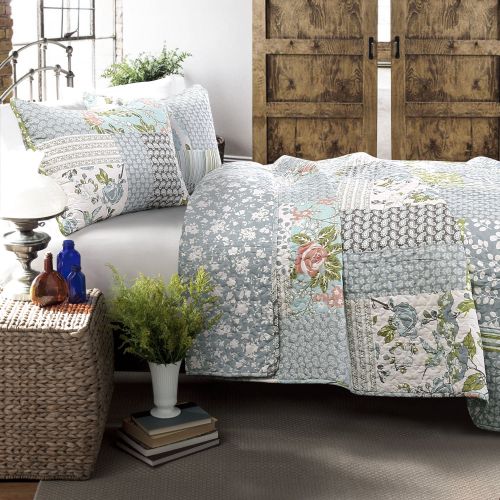  Lush Decor Roesser Quilt Blue 3Pc Set FullQueen