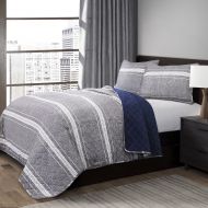 Lush Decor Marlton Stripe Quilt Gray 3Pc Set FullQueen