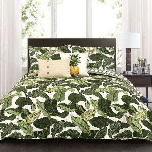  Lush Decor Tropical Paradise Quilt Green 5Pc Set FullQueen