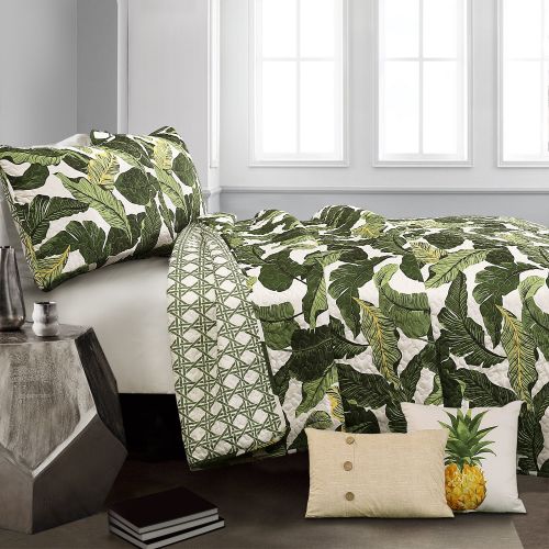  Lush Decor Tropical Paradise Quilt Green 5Pc Set FullQueen