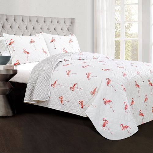  Lush Decor Kelly Flamingo Quilt Coral 3Pc Set Full Queen