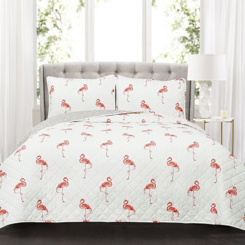  Lush Decor Kelly Flamingo Quilt Coral 3Pc Set Full Queen