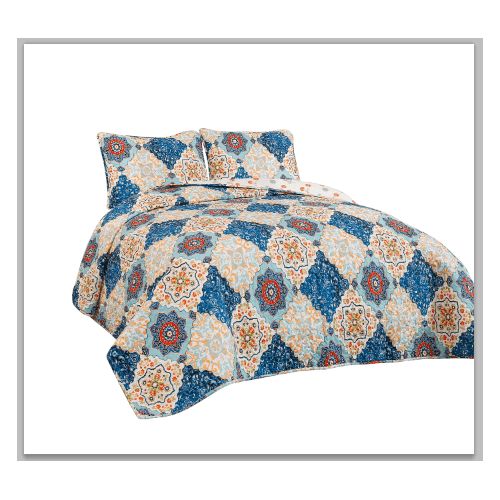  Lush Decor Brooke Quilt Blue 3Pc Set