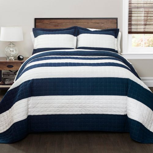  Lush Decor New Berlin Stripe Quilt NavyWhite 2-Piece Set