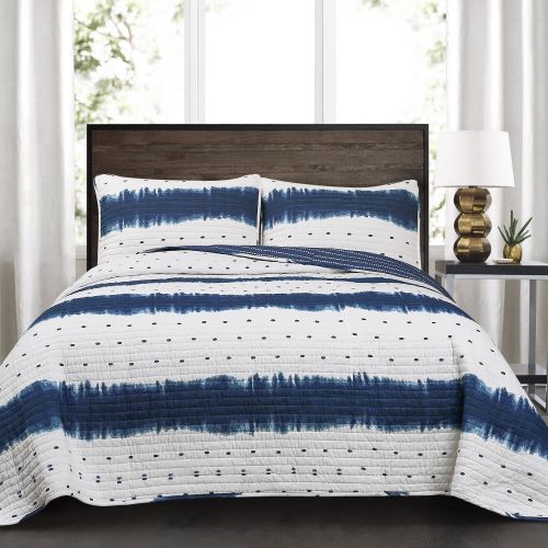  Lush Decor Jane Shibori Quilt Navy 3pc Set King